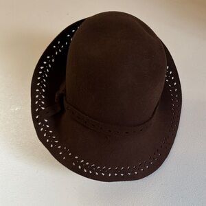 Brown Felt Hat with Cutout Design